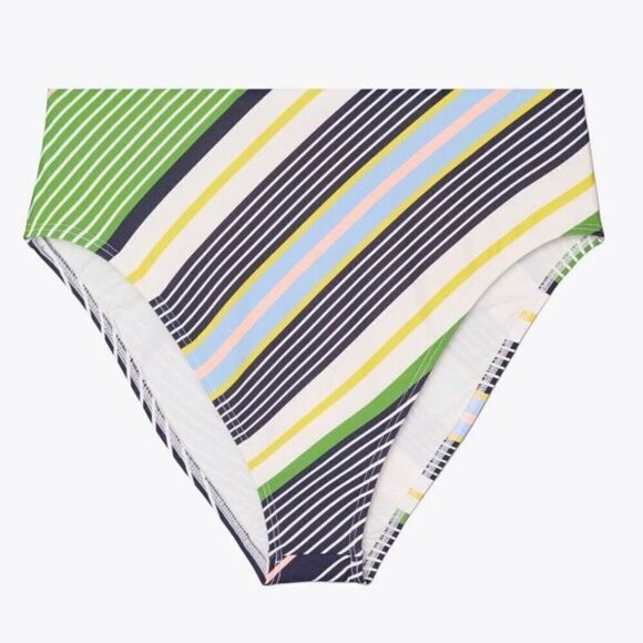 Tory Burch Field Day Multi Striped High Waist Bikini Bottom Women's Size Medium - Picture 1 of 9